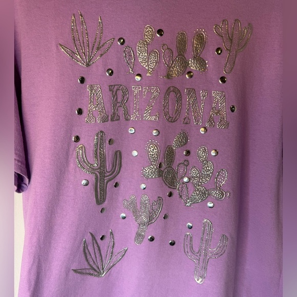 VNTG Metallic Cactus Gemstone Arizona Purple Shirt Size Large - Picture 6 of 7